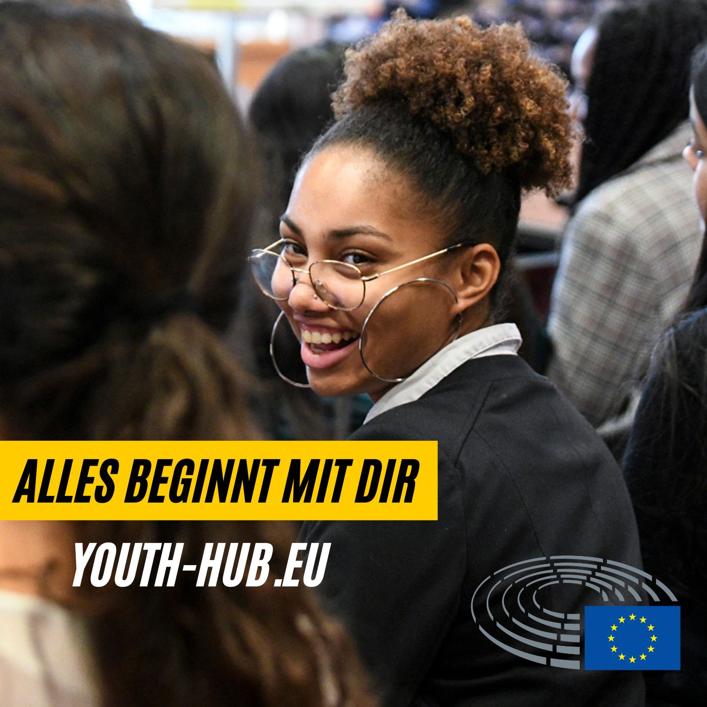 Link zu youth-hub.eu. Text: Alles beginnt mit dir!